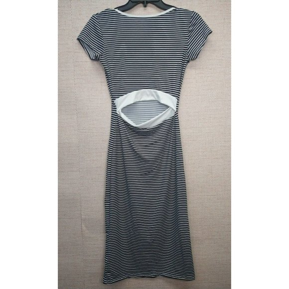 Cute Midi Striped Bodycon Dress with open back, super soft and Stretchy - Picture 8 of 10